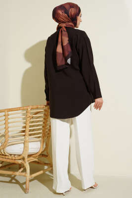 Önü Dikiş Detaylı Salaş Gömlek Acı Kahve - Gömlek