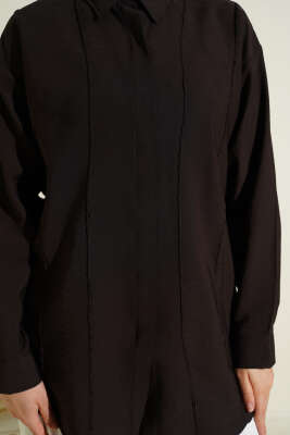 Önü Dikiş Detaylı Salaş Gömlek Acı Kahve - Gömlek