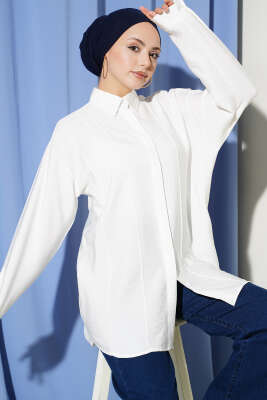 Önü Dikiş Detaylı Salaş Gömlek Ekru - DESTİNA