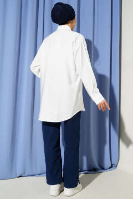 Önü Dikiş Detaylı Salaş Gömlek Ekru - Gömlek