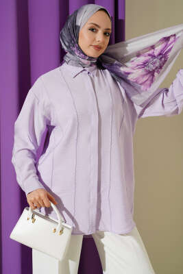 Önü Dikiş Detaylı Salaş Gömlek Lila - DESTİNA