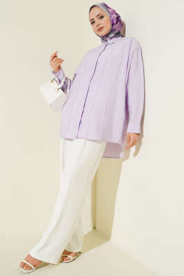 Önü Dikiş Detaylı Salaş Gömlek Lila - Gömlek