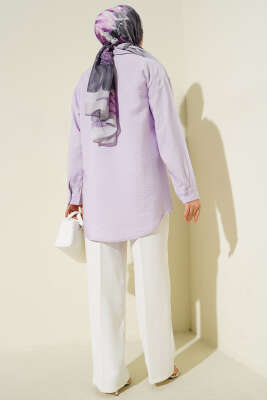 Önü Dikiş Detaylı Salaş Gömlek Lila - Gömlek