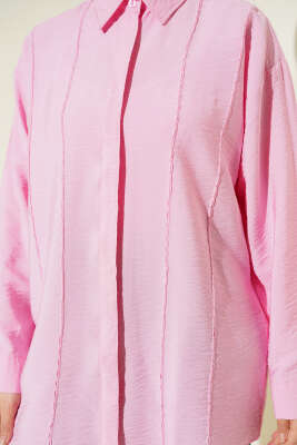 Önü Dikiş Detaylı Salaş Gömlek Pembe - Gömlek