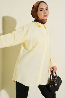 Önü Dikiş Detaylı Salaş Gömlek Sarı - DESTİNA