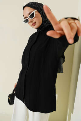 Önü Dikiş Detaylı Salaş Gömlek Siyah - DESTİNA