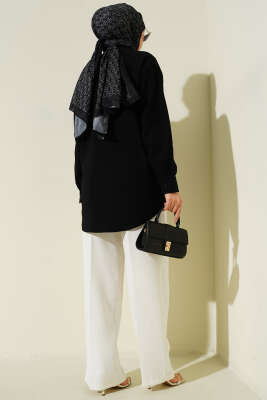 Önü Dikiş Detaylı Salaş Gömlek Siyah - Gömlek