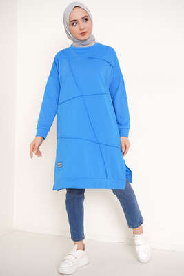 Önü Dikişli Armalı Tunik İndigo - Tunik