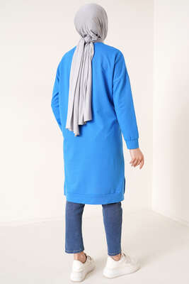 Önü Dikişli Armalı Tunik İndigo - Tunik