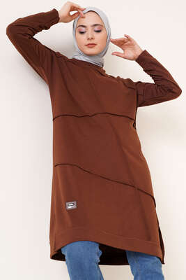 Önü Dikişli Armalı Tunik Kahve 