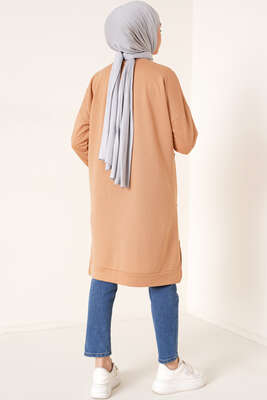 Önü Dikişli Armalı Tunik Latte - Tunik