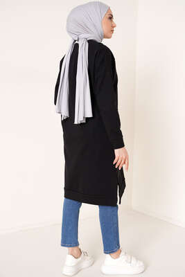 Önü Dikişli Armalı Tunik Siyah - Tunik