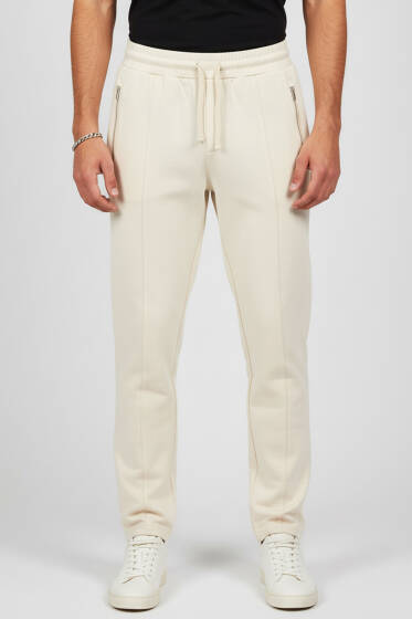 Önü Dikişli Bel Lastikli Erkek Eşofman Altı Bej - Erkek Eşofman Alt