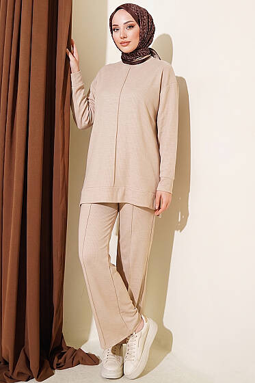 Önü Dikişli İkili Takım Bej - İkili Takım