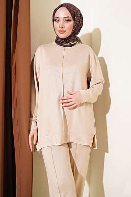 Önü Dikişli İkili Takım Bej - İkili Takım