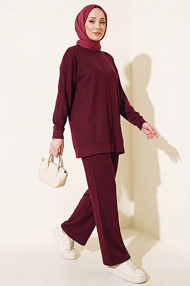 Önü Dikişli İkili Takım Bordo - İkili Takım