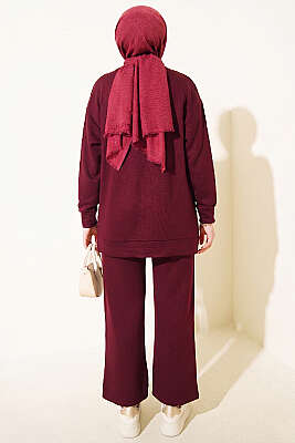 Önü Dikişli İkili Takım Bordo - İkili Takım