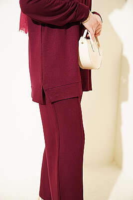 Önü Dikişli İkili Takım Bordo - İkili Takım