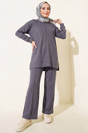 Önü Dikişli İkili Takım Füme - İkili Takım