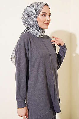 Önü Dikişli İkili Takım Füme - İkili Takım