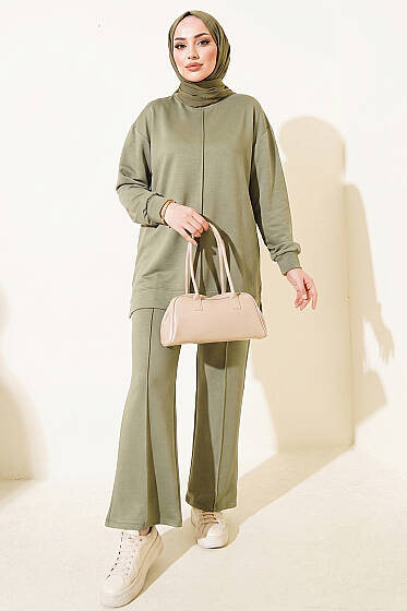 Önü Dikişli İkili Takım Haki - İkili Takım