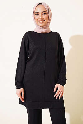 Önü Dikişli İkili Takım Siyah - İkili Takım