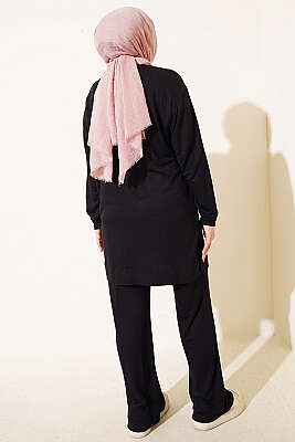 Önü Dikişli İkili Takım Siyah - İkili Takım