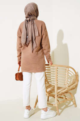 Önü Düğme Detaylı Triko Tunik Büsküvi - Triko Tunik
