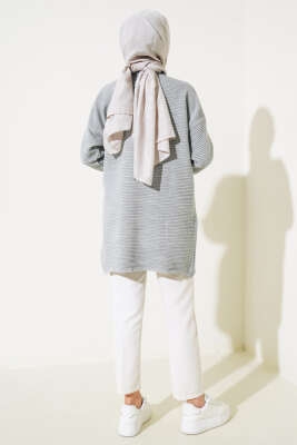 Önü Düğme Detaylı Triko Tunik Gri - Triko Tunik