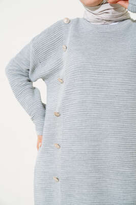 Önü Düğme Detaylı Triko Tunik Gri - Triko Tunik