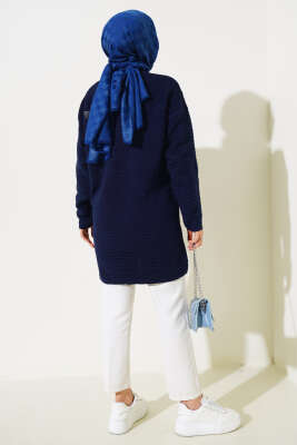 Önü Düğme Detaylı Triko Tunik Lacivert - Triko Tunik