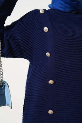 Önü Düğme Detaylı Triko Tunik Lacivert - Triko Tunik