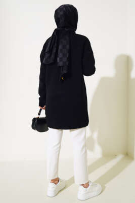 Önü Düğme Detaylı Triko Tunik Siyah - Triko Tunik