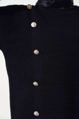 Önü Düğme Detaylı Triko Tunik Siyah - Triko Tunik