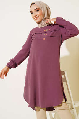 Önü Düğme Detaylı Tunik Magenta 