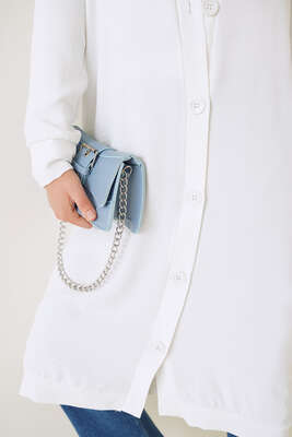 Önü Düğmeli Ayrobin Beyaz Uzun Hırka - Yılın Fırsatı