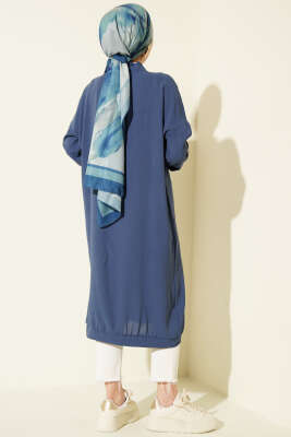 Önü Düğmeli Ayrobin Bondi Mavisi Uzun Hırka - Hırka