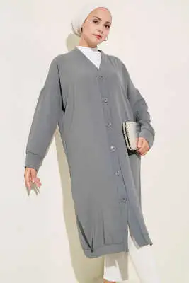 Önü Düğmeli Ayrobin Gri Uzun Hırka 