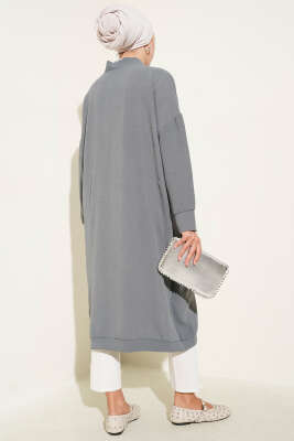 Önü Düğmeli Ayrobin Gri Uzun Hırka - Yılın Fırsatı