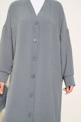 Önü Düğmeli Ayrobin Gri Uzun Hırka - Yılın Fırsatı