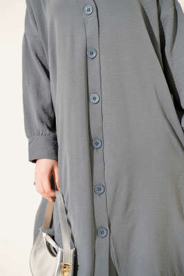 Önü Düğmeli Ayrobin Kayrak Grisi Uzun Hırka - Hırka