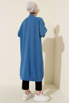 Önü Düğmeli Ayrobin Mavi Uzun Hırka - Hırka