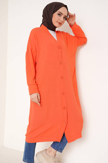 Önü Düğmeli Ayrobin Nar Ç. Uzun Hırka - Hırka