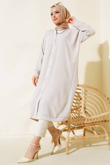 Önü Düğmeli Ayrobin Taş Uzun Hırka - Hırka