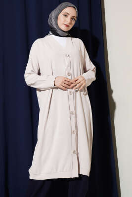 Önü Düğmeli Ayrobin Taş Uzun Hırka - ARANLI TEKSTİL