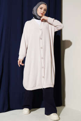 Önü Düğmeli Ayrobin Taş Uzun Hırka - Hırka