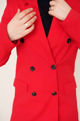 Önü Düğmeli Blazer Ceket Kırmızı - Thumbnail