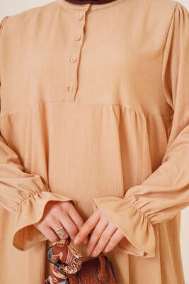 Önü Düğmeli Bürümcük İkili Takım Bej - İKİLİ TAKIM