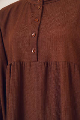 Önü Düğmeli Bürümcük İkili Takım Kahve - İKİLİ TAKIM