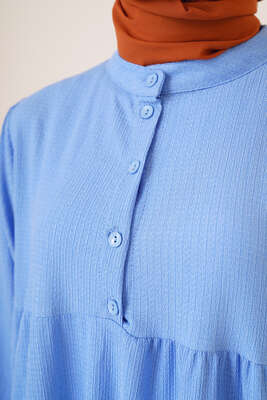 Önü Düğmeli Bürümcük İkili Takım Mavi - İKİLİ TAKIM